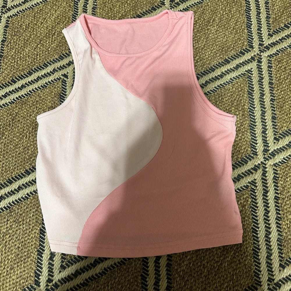 Light Pink & Pink Shein Two-Toned Wave Tank Top